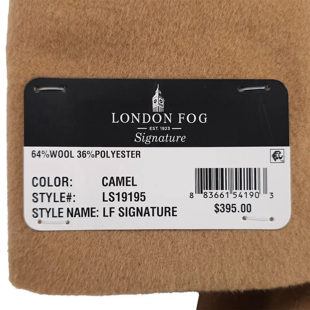 London Fog Signature Mens Classic Fit Overcoat 38S Beige Camel Solid Wool Blend